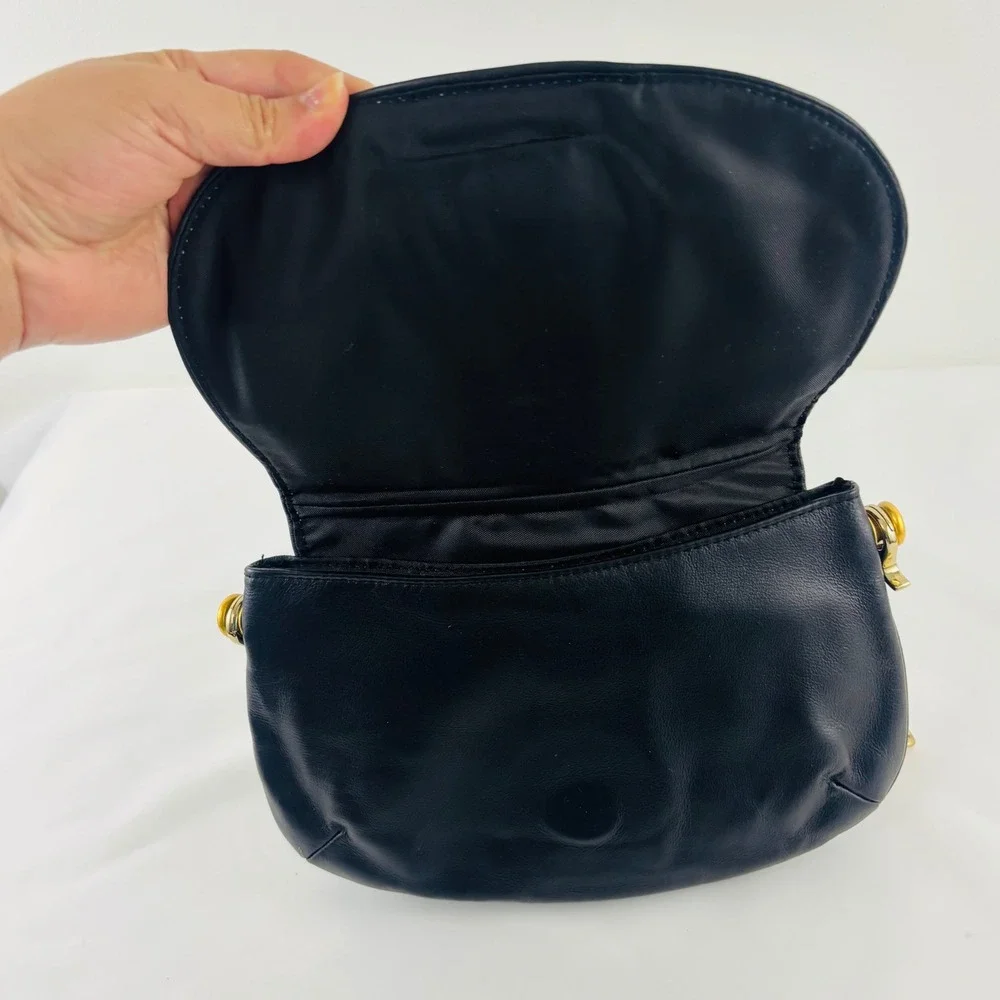 Wilsons Leather Black Leather Bag Shoulder or Clutch Gold Chain Rhinestone Crown